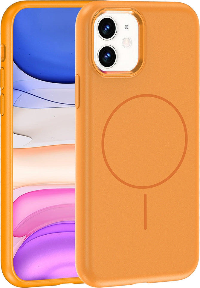 Rengareng iPhone 11 Kılıf M-Safe Şarj Özellikli Metal Kamera Çerçeveli Zore Edi Silikon Kapak - Turuncu