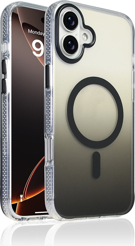 Rengareng iPhone 16 Kılıf M-Safe Şarj Özellikli Transparan Renk Geçişli Zore Toros Kapak - Gri