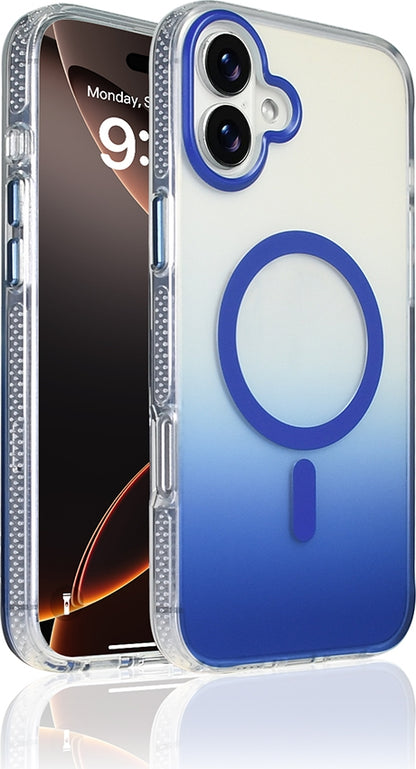 Rengareng iPhone 16 Plus Kılıf M-Safe Şarj Özellikli Transparan Renk Geçişli Zore Toros Kapak - Mavi
