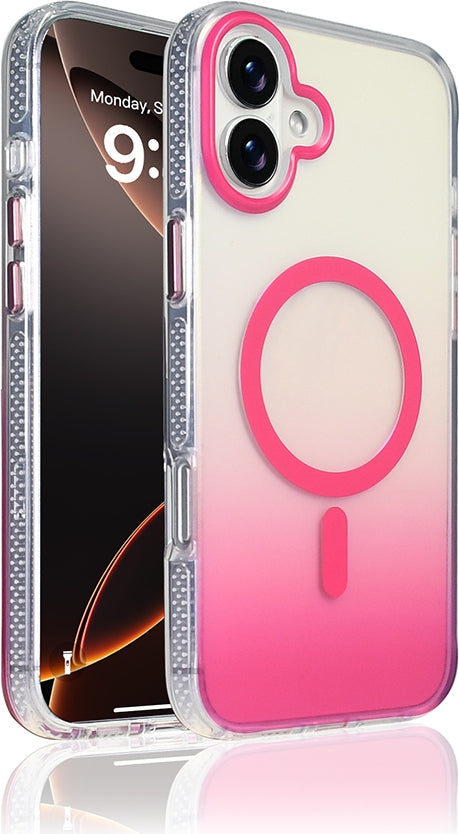 Rengareng iPhone 16 Plus Kılıf M-Safe Şarj Özellikli Transparan Renk Geçişli Zore Toros Kapak - Rose Pembe