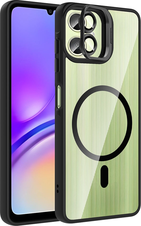 Rengareng Galaxy A07 Kılıf Standlı ve Kamera Lens Hediyeli Zore Etro Kapak - Siyah