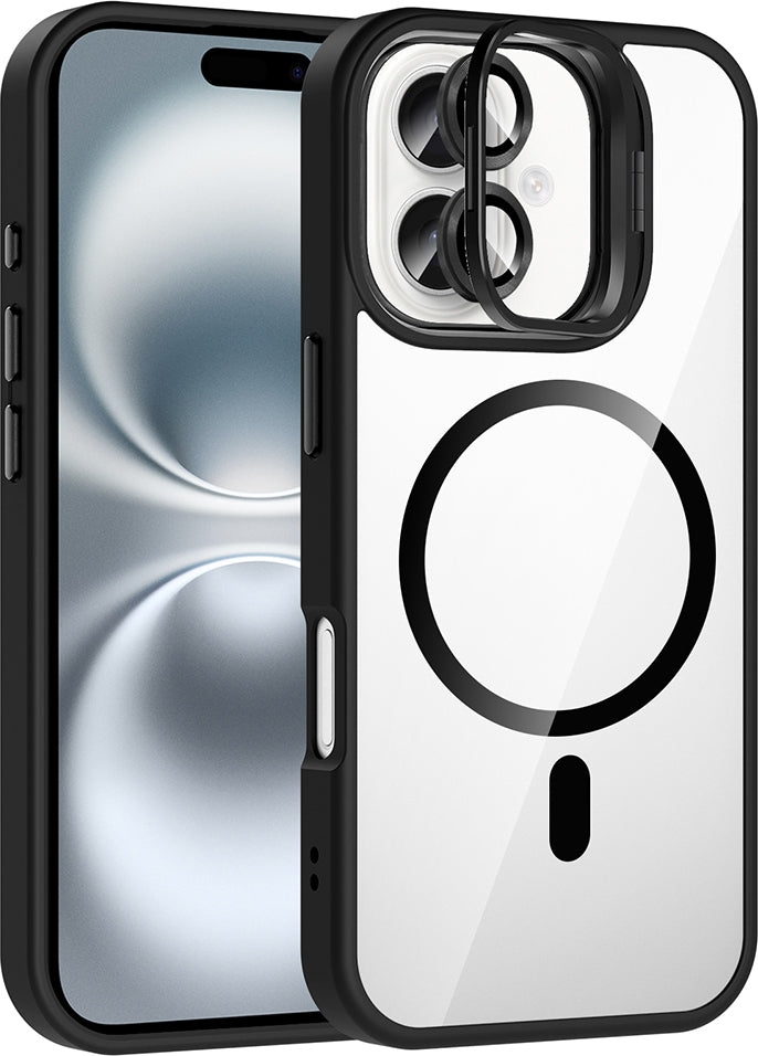 Rengareng iPhone 17 Kılıf Standlı ve Kamera Lens Hediyeli M-Safe Şarj Özellikli Zore Etro Kapak - Siyah