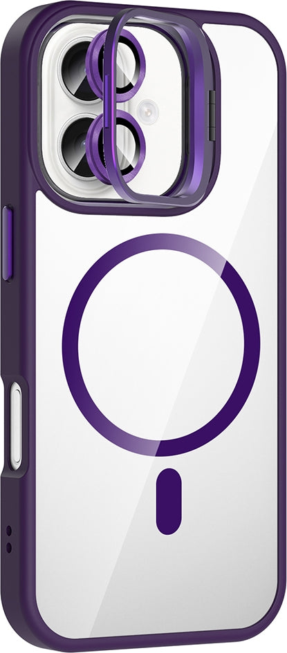 Rengareng iPhone 17 Kılıf Standlı ve Kamera Lens Hediyeli M-Safe Şarj Özellikli Zore Etro Kapak - Siyah