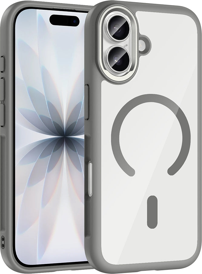 Rengareng iPhone 17 Kılıf M-Safe Şarj Özellikli Metal Kamera Çerçeveli Zore Tiko Kapak - Gri