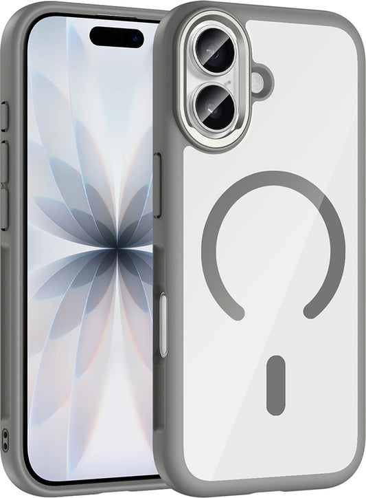 Rengareng iPhone 17 Kılıf M-Safe Şarj Özellikli Metal Kamera Çerçeveli Zore Tiko Kapak - Gri