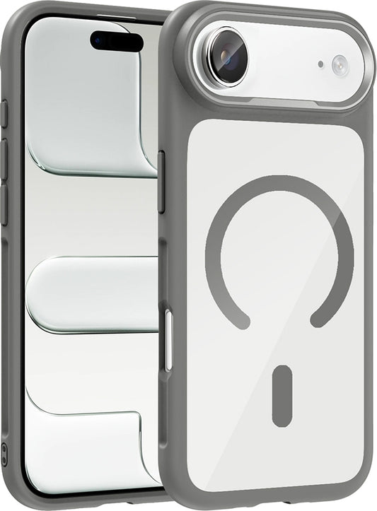 Rengareng iPhone 17 Air Kılıf M-Safe Şarj Özellikli Metal Kamera Çerçeveli Zore Tiko Kapak - Gri