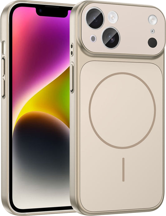 Rengareng iPhone 15 Kılıf Zore M-Safe Şarj Özellikli Kamera Korumalı Formen Kapak - Gold