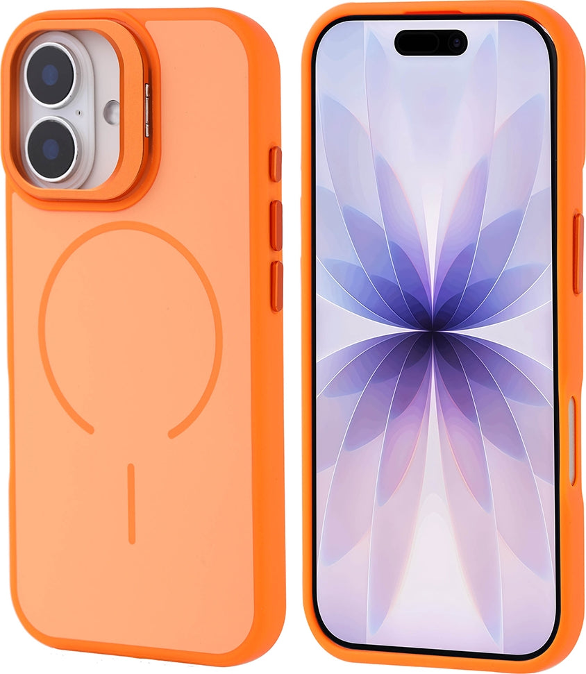 Rengareng iPhone 17 Kılıf M-Safe Şarj Özellikli Kamera Standlı Zore Notron Kapak - Turuncu