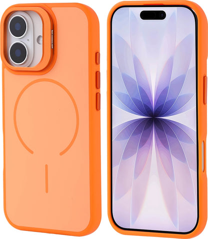 Rengareng iPhone 17 Kılıf M-Safe Şarj Özellikli Kamera Standlı Zore Notron Kapak - Turuncu
