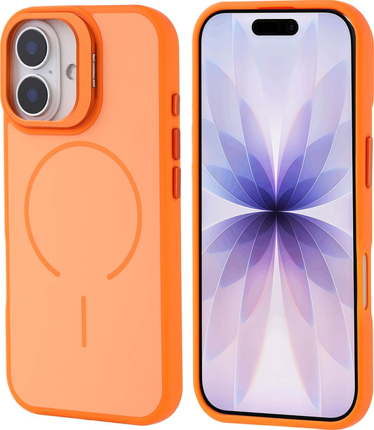 Rengareng iPhone 17 Kılıf M-Safe Şarj Özellikli Kamera Standlı Zore Notron Kapak - Turuncu