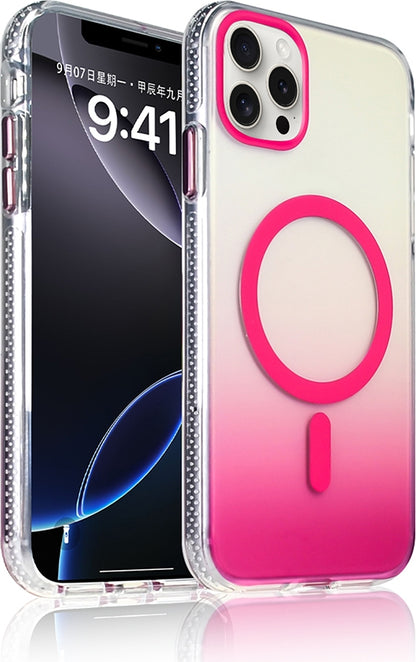 Rengareng iPhone 15 Pro Max Kılıf M-Safe Şarj Özellikli Transparan Renk Geçişli Zore Toros Kapak - Rose Pembe