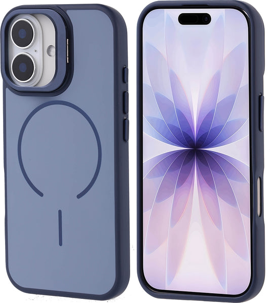 Rengareng iPhone 17 Kılıf M-Safe Şarj Özellikli Kamera Standlı Zore Notron Kapak - Lacivert