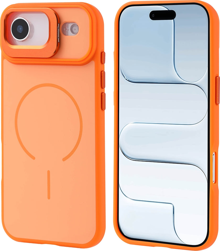 Rengareng iPhone 17 Air Kılıf M-Safe Şarj Özellikli Kamera Standlı Zore Notron Kapak - Turuncu