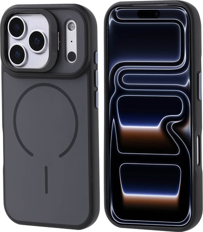 Rengareng iPhone 17 Pro Kılıf M-Safe Şarj Özellikli Kamera Standlı Zore Notron Kapak - Siyah