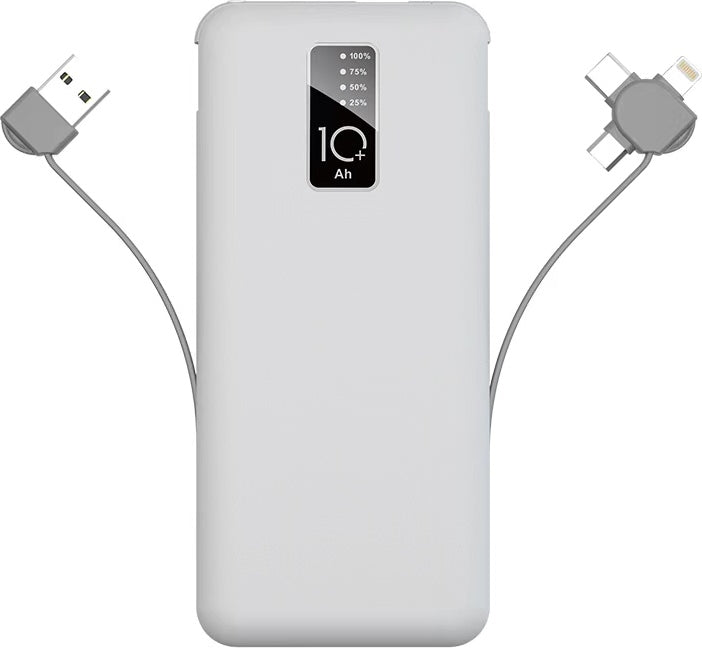 Rengareng Beyaz Pw-05 Hızlı LED Göstergeli Micro Lightning Type-C Kablolu Taşınabilir Powerbank 10000MAH