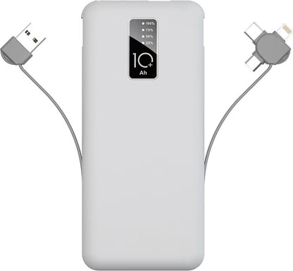 Rengareng Beyaz Pw-05 Hızlı LED Göstergeli Micro Lightning Type-C Kablolu Taşınabilir Powerbank 10000MAH