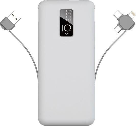Rengareng Beyaz Pw-05 Hızlı LED Göstergeli Micro Lightning Type-C Kablolu Taşınabilir Powerbank 10000MAH