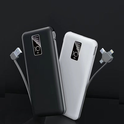 Rengareng Beyaz Pw-05 Hızlı LED Göstergeli Micro Lightning Type-C Kablolu Taşınabilir Powerbank 10000MAH