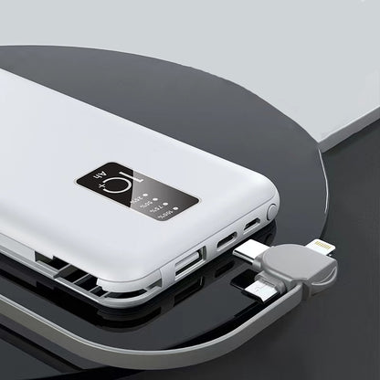 Rengareng Beyaz Pw-05 Hızlı LED Göstergeli Micro Lightning Type-C Kablolu Taşınabilir Powerbank 10000MAH