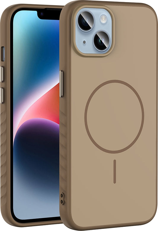 Rengareng iPhone 13 Kılıf M-Safe Şarj Özellikli Zore Tea Kapak - Gold