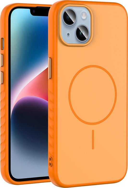 Rengareng iPhone 14 Kılıf M-Safe Şarj Özellikli Zore Tea Kapak - Turuncu