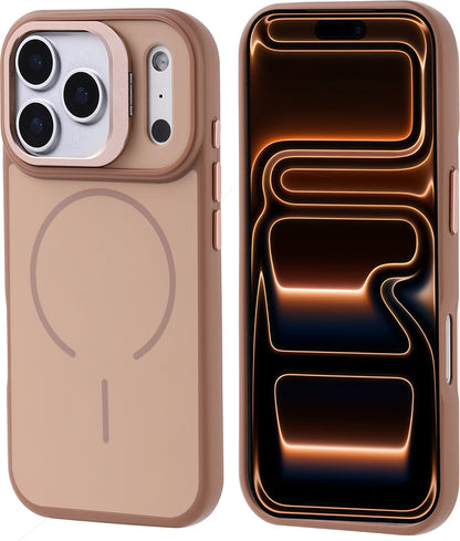 Rengareng iPhone 17 Pro Max Kılıf M-Safe Şarj Özellikli Kamera Standlı Zore Notron Kapak - Gold