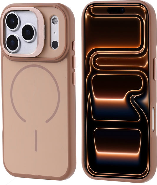 Rengareng iPhone 17 Pro Max Kılıf M-Safe Şarj Özellikli Kamera Standlı Zore Notron Kapak - Gold