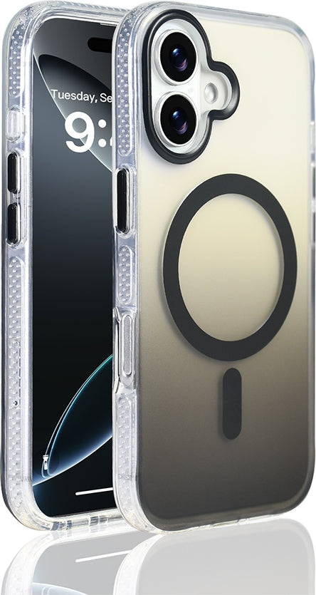 Rengareng iPhone 17 Kılıf M-Safe Şarj Özellikli Transparan Renk Geçişli Mnc Toros Kapak - Siyah