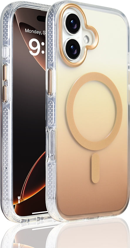 Rengareng iPhone 17 Kılıf M-Safe Şarj Özellikli Transparan Renk Geçişli Mnc Toros Kapak - Gold