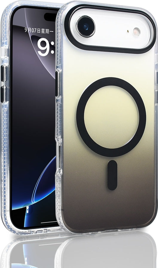 Rengareng iPhone 17 Air Kılıf M-Safe Şarj Özellikli Transparan Renk Geçişli Mnc Toros Kapak - Siyah