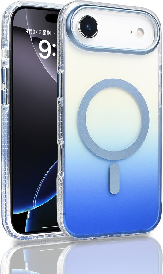 Rengareng iPhone 17 Air Kılıf M-Safe Şarj Özellikli Transparan Renk Geçişli Mnc Toros Kapak - Siyah