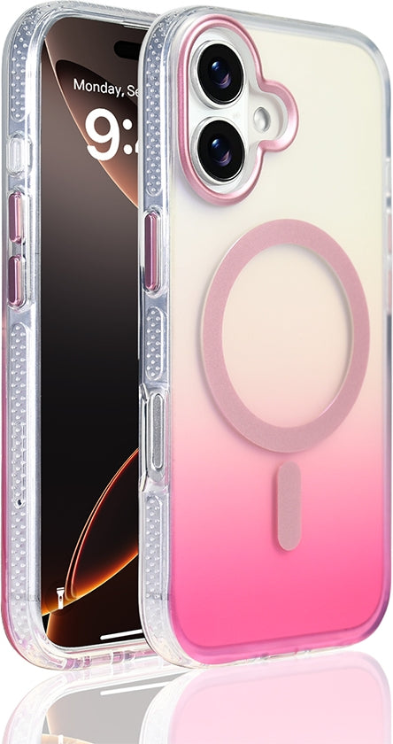 Rengareng iPhone 17 Kılıf M-Safe Şarj Özellikli Transparan Renk Geçişli Mnc Toros Kapak - Rose Pembe