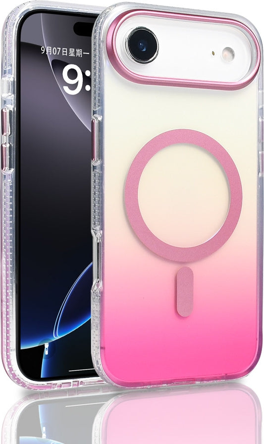 Rengareng iPhone 17 Air Kılıf M-Safe Şarj Özellikli Transparan Renk Geçişli Mnc Toros Kapak - Rose Pembe