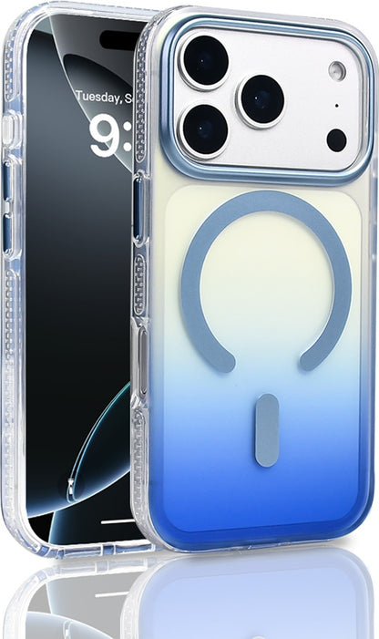 Rengareng iPhone 17 Pro Kılıf M-Safe Şarj Özellikli Transparan Renk Geçişli Mnc Toros Kapak - Mavi