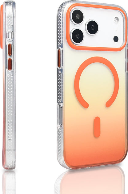 Rengareng iPhone 17 Pro Max Kılıf M-Safe Şarj Özellikli Transparan Renk Geçişli Mnc Toros Kapak - Turuncu