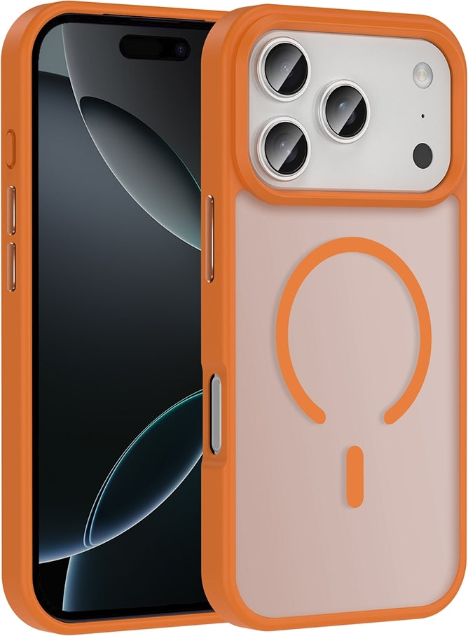Rengareng iPhone 17 Pro Kılıf M-Safe Şarj Özellikli Mat Arka Yüzey Mnc Sio Kapak - Turuncu
