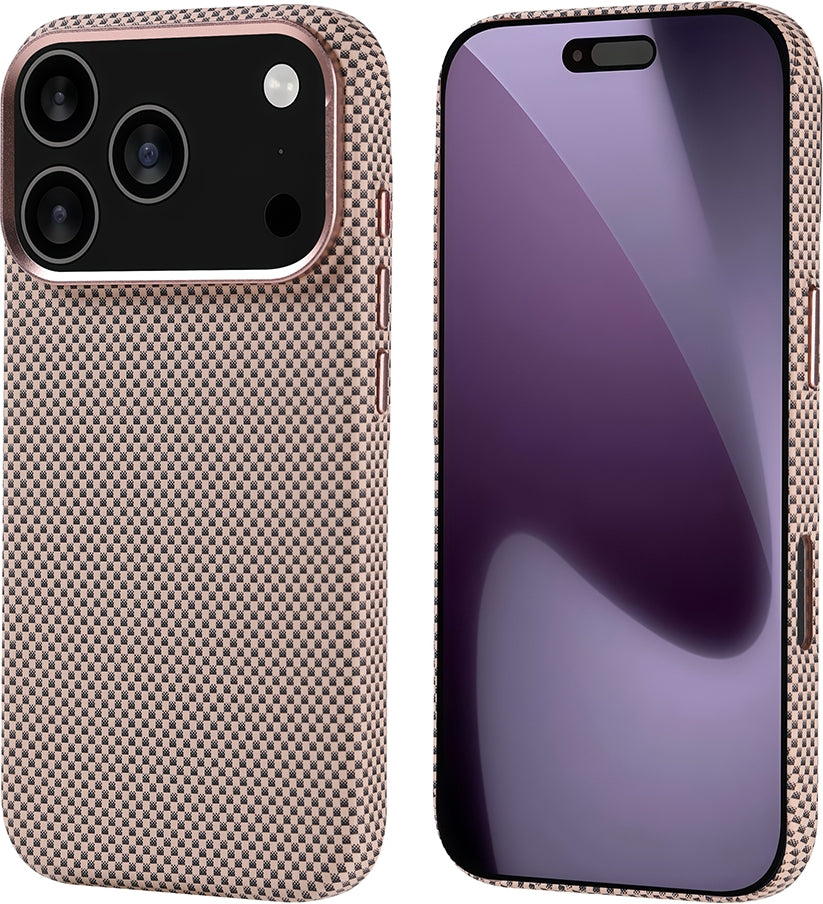 Rengareng iPhone 17 Pro Kılıf M-Safe Şarj Özellikli Karbon Fiber Görünümlü Mnc Nekst Kapak - Gold