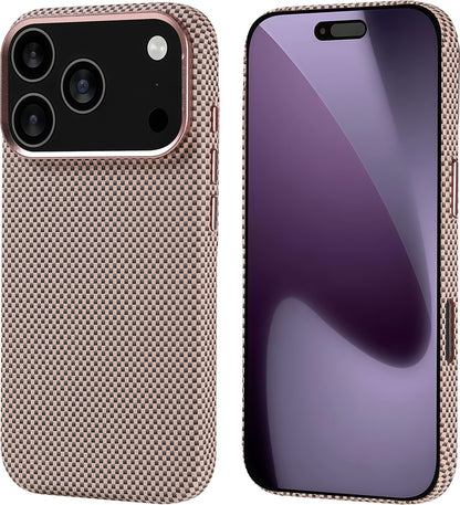 Rengareng iPhone 17 Pro Kılıf M-Safe Şarj Özellikli Karbon Fiber Görünümlü Mnc Nekst Kapak - Gold