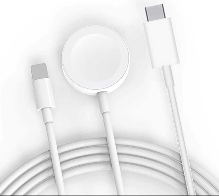 Rengareng Beyaz Akıllı Saat Wireless To Lightning Type-C Şarj Kablosu 1.2m