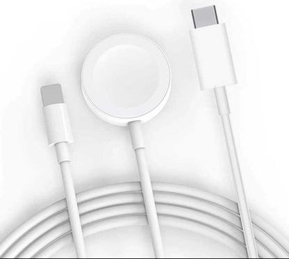Rengareng Beyaz Akıllı Saat Wireless To Lightning Type-C Şarj Kablosu 1.2m