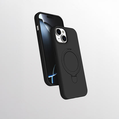 Rengareng iPhone 15 Kılıf M-Safe Şarj Özellikli Standlı Mnc Samara Kapak - Siyah