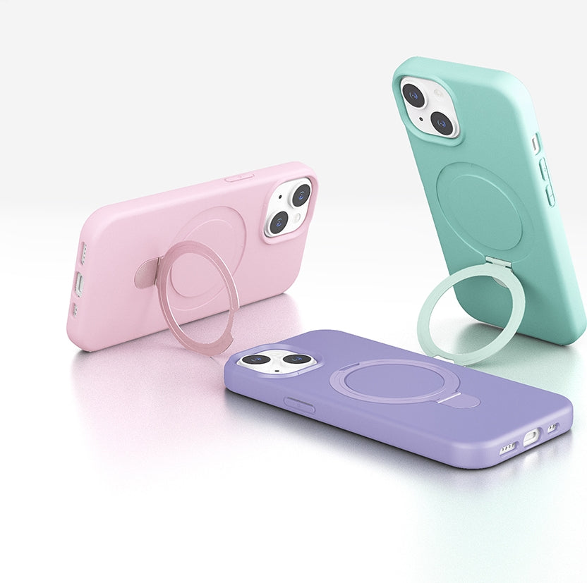 Rengareng iPhone 15 Kılıf M-Safe Şarj Özellikli Standlı Mnc Samara Kapak - Siyah