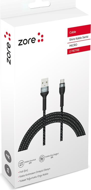 Rengareng Siyah Shira Serisi Micro USB Kablo 2 Metre