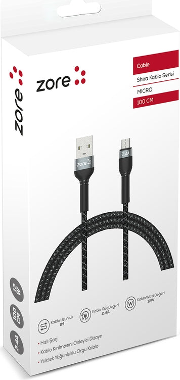 Rengareng Siyah Shira Serisi Micro USB Kablo 1 Metre