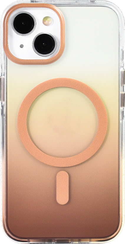 Rengareng iPhone 14 Kılıf M-Safe Şarj Özellikli Transparan Renk Geçişli Mnc Toros Kapak - Gold