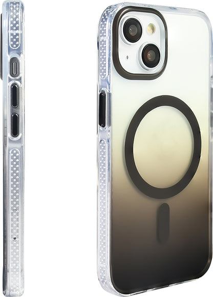 Rengareng iPhone 14 Kılıf M-Safe Şarj Özellikli Transparan Renk Geçişli Mnc Toros Kapak - Gold
