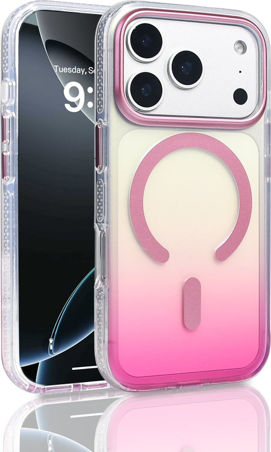 Rengareng iPhone 17 Pro Kılıf M-Safe Şarj Özellikli Transparan Renk Geçişli Mnc Toros Kapak - Rose Pembe