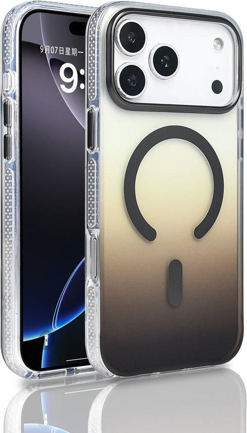 Rengareng iPhone 17 Pro Max Kılıf M-Safe Şarj Özellikli Transparan Renk Geçişli Mnc Toros Kapak - Gri