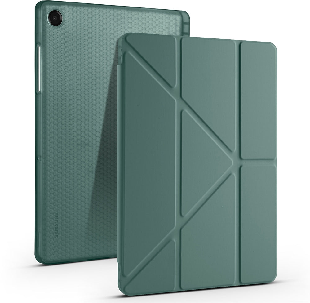 Rengareng Galaxy Tab A11 Plus Kılıf Zore Tri Folding Kalem Bölmeli Standlı Kılıf - Koyu Yeşil