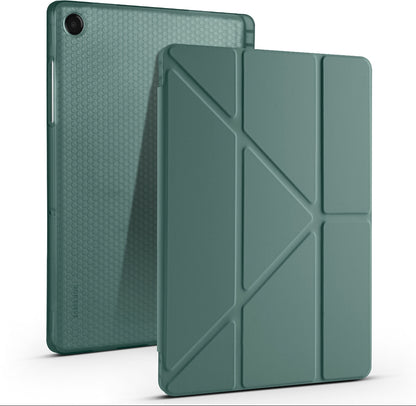 Rengareng Galaxy Tab A11 Plus Kılıf Zore Tri Folding Kalem Bölmeli Standlı Kılıf - Koyu Yeşil